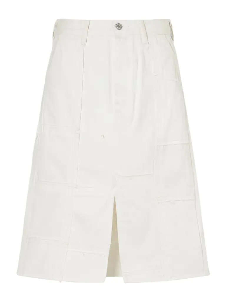 B SIDES Madras Distressed Denim Midi Skirt