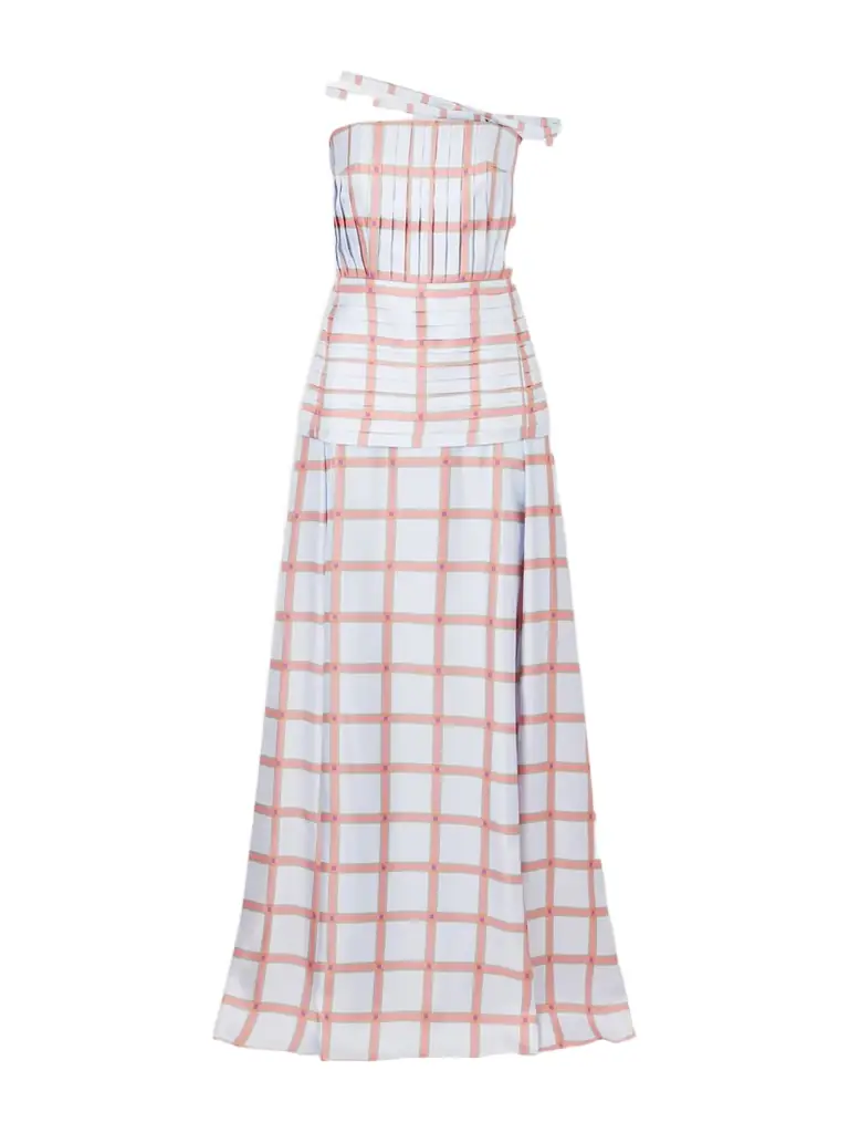 Emilia Wickstead Estella Pleated Checked Silk-twill Gown