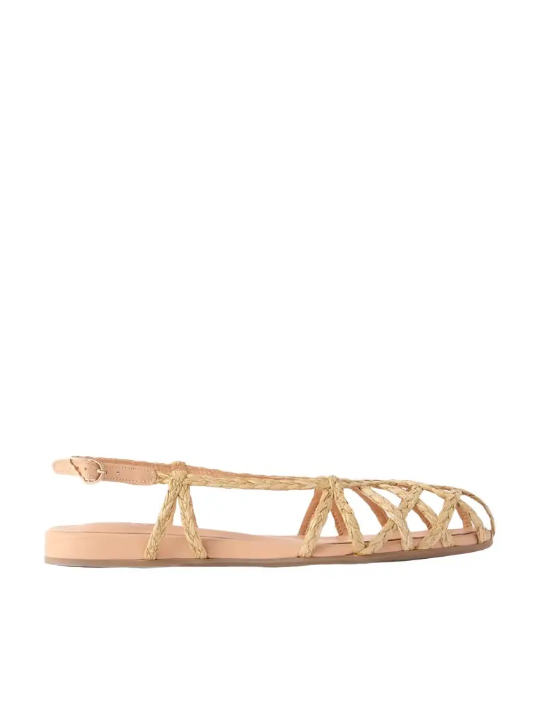 Ancient Greek Sandals Kardia Leather-trimmed Raffia Sandals