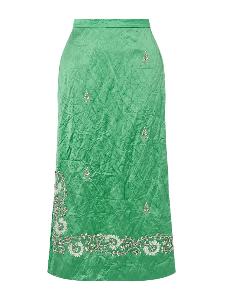 Erdem Embellished Crinkled-satin Midi Skirt