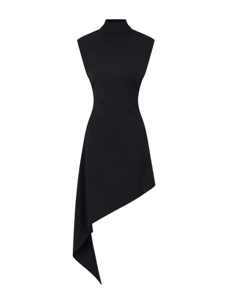 Alaïa Asymmetric Wool-blend Gabardine Turtleneck Mini Dress