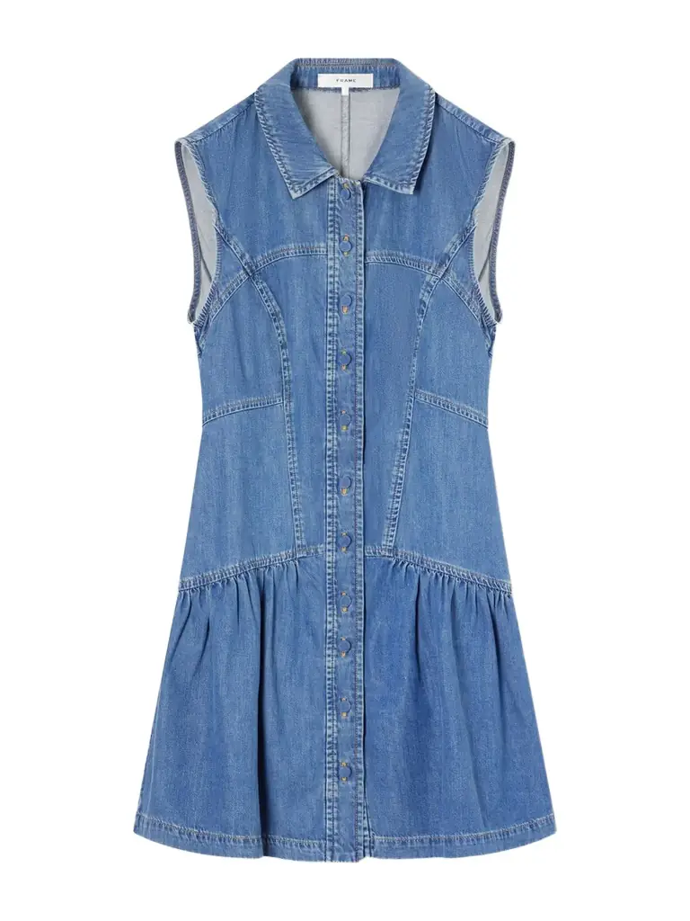 Frame Paneled Denim Mini Dress