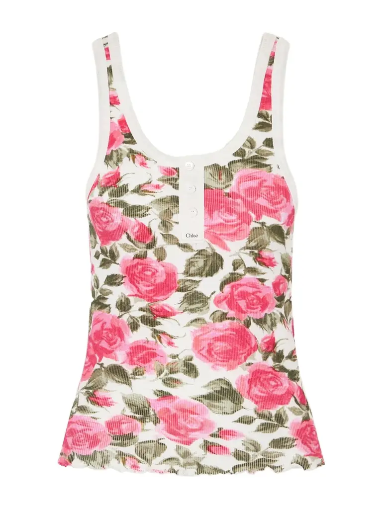 Chloé Floral-print Ribbed Stretch-cotton Jersey Tank