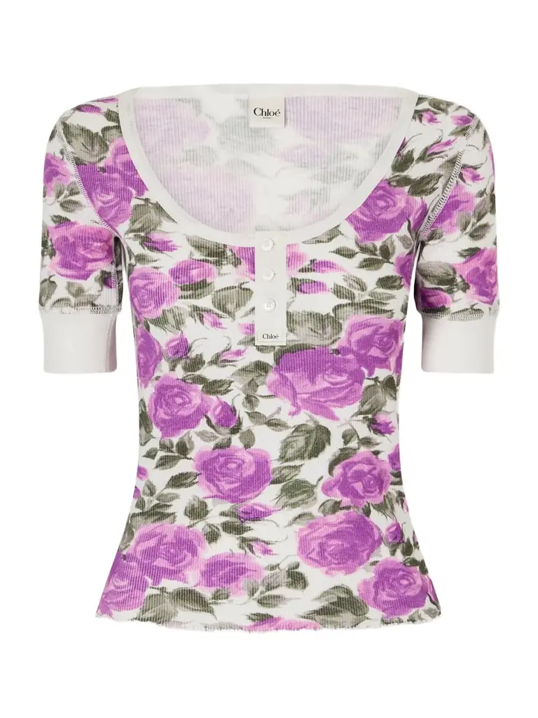 Chloé Floral-print Ribbed Stretch-cotton Jersey T-shirt