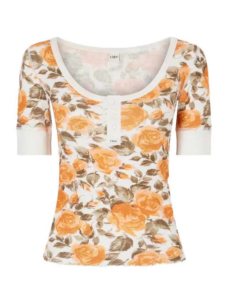 Chloé Floral-print Ribbed Stretch-cotton Jersey T-shirt