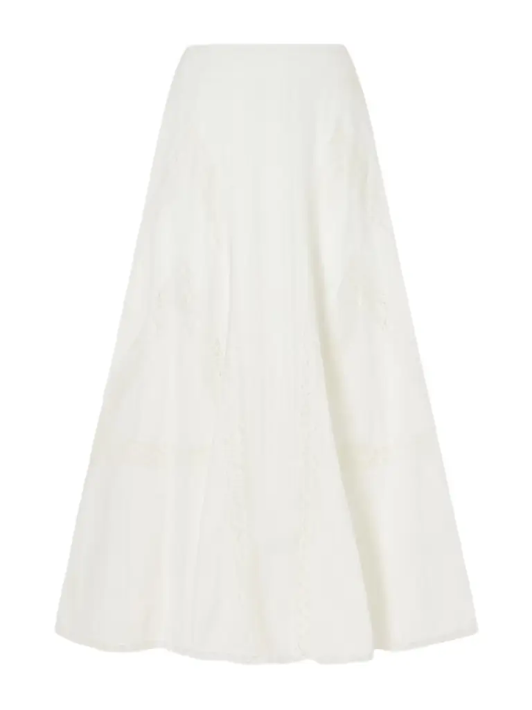 Loretta Caponi Vieste Lace-trimmed Cotton-muslin Maxi Skirt