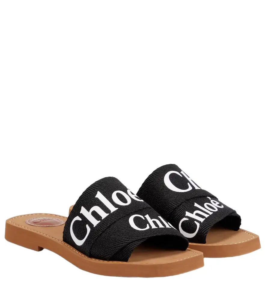 Chloe Chloé Woody canvas slides