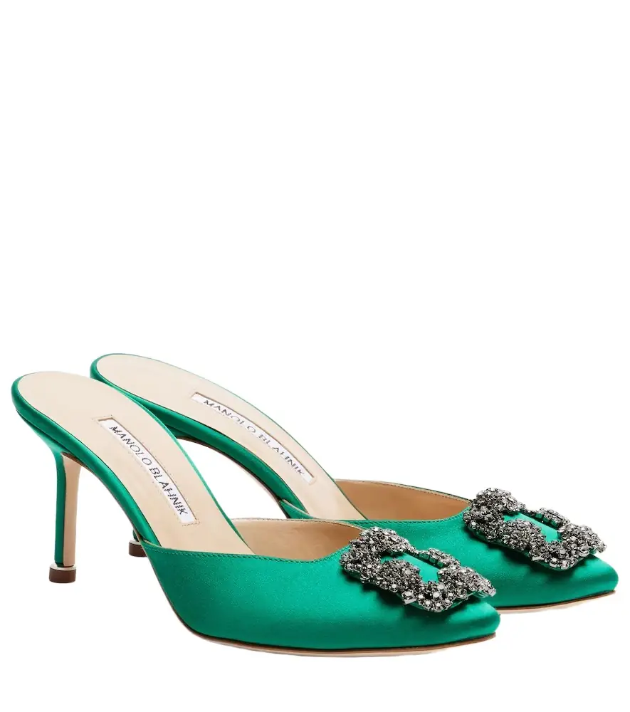 Manolo Blahnik Hangisimu 70 embellished satin mules