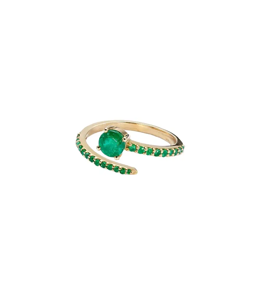 Ileana Makri Grass Seed 18kt yellow gold ring with emeralds