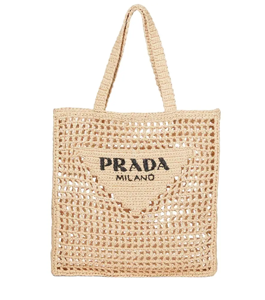 Prada Small raffia-effect crochet shopper