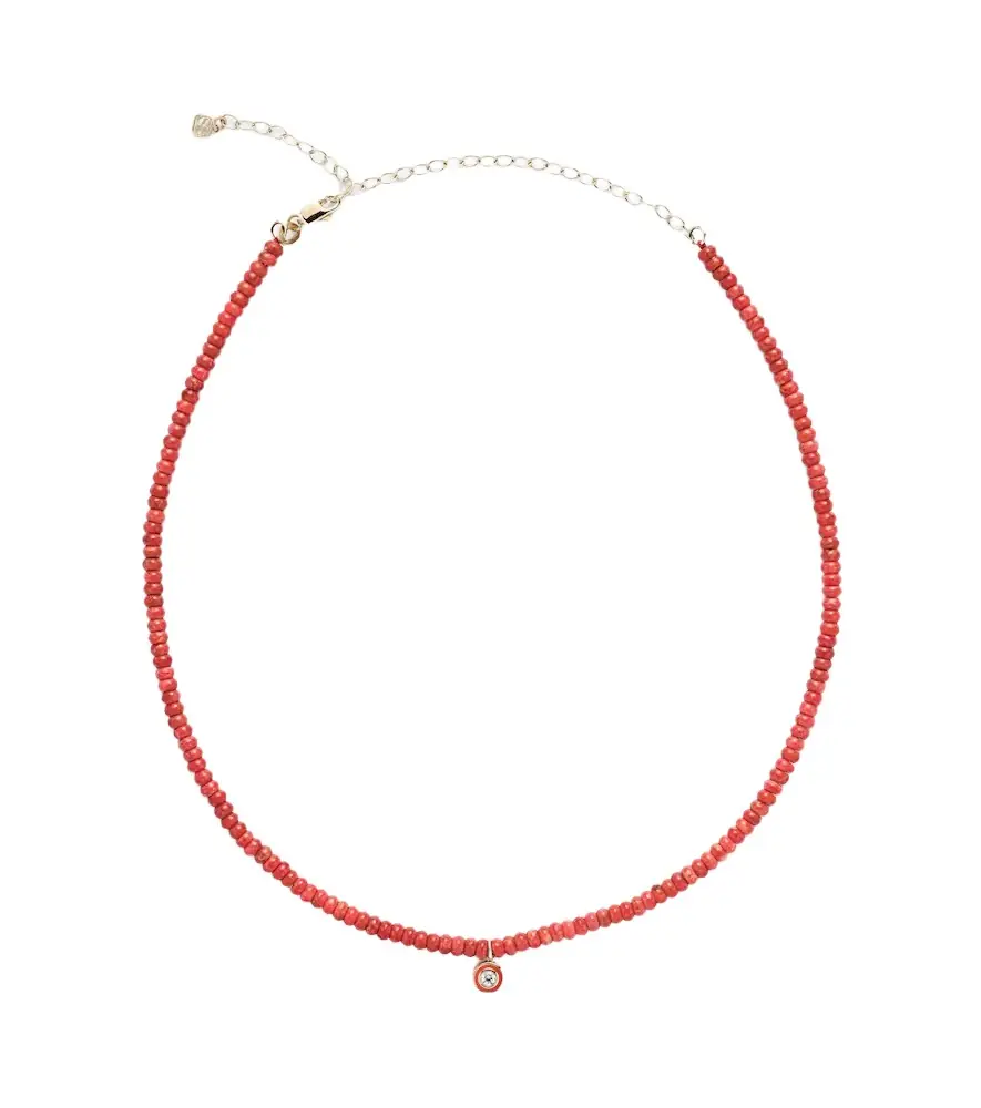 Sydney Evan Bamboo coral and 14kt gold charm necklace