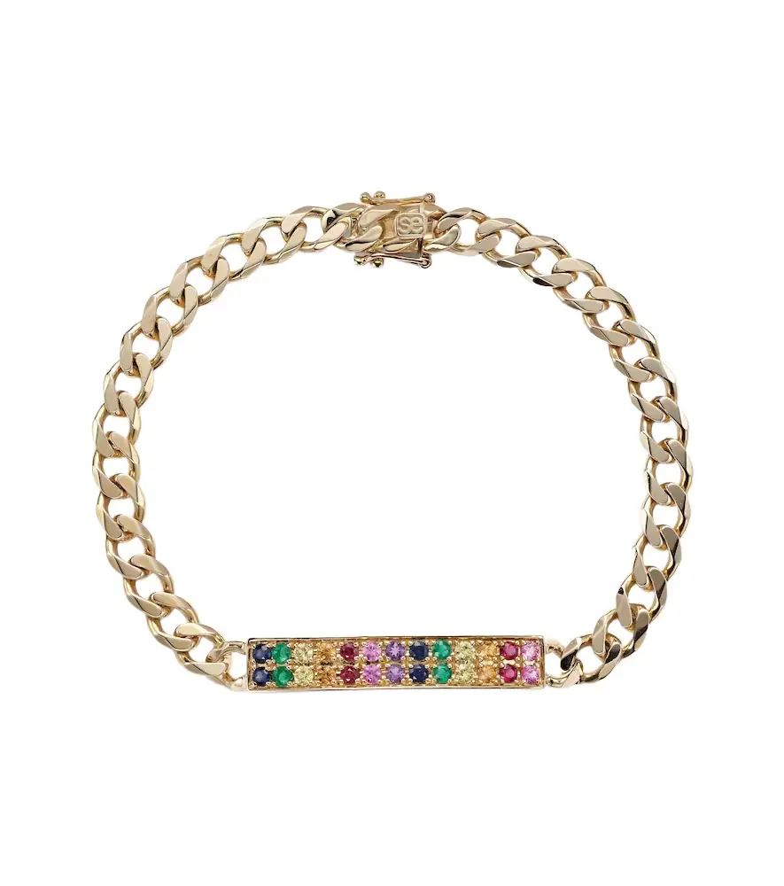 Sydney Evan ID Bar 14kt gold chain bracelet with diamonds