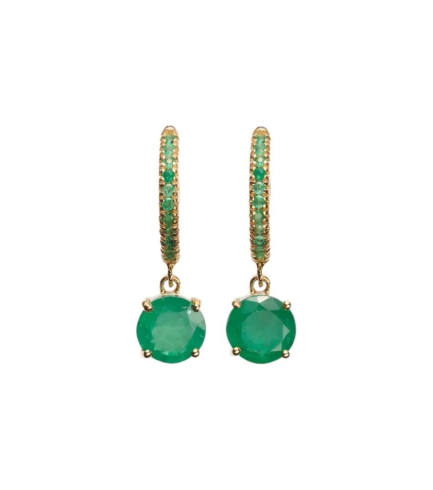 Ileana Makri Grass Seed 18kt gold hoop earrings with emeralds