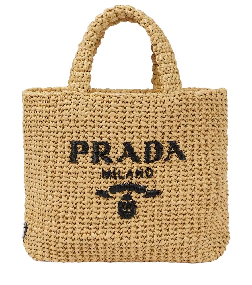 Prada Small crochet raffia-effect shopper