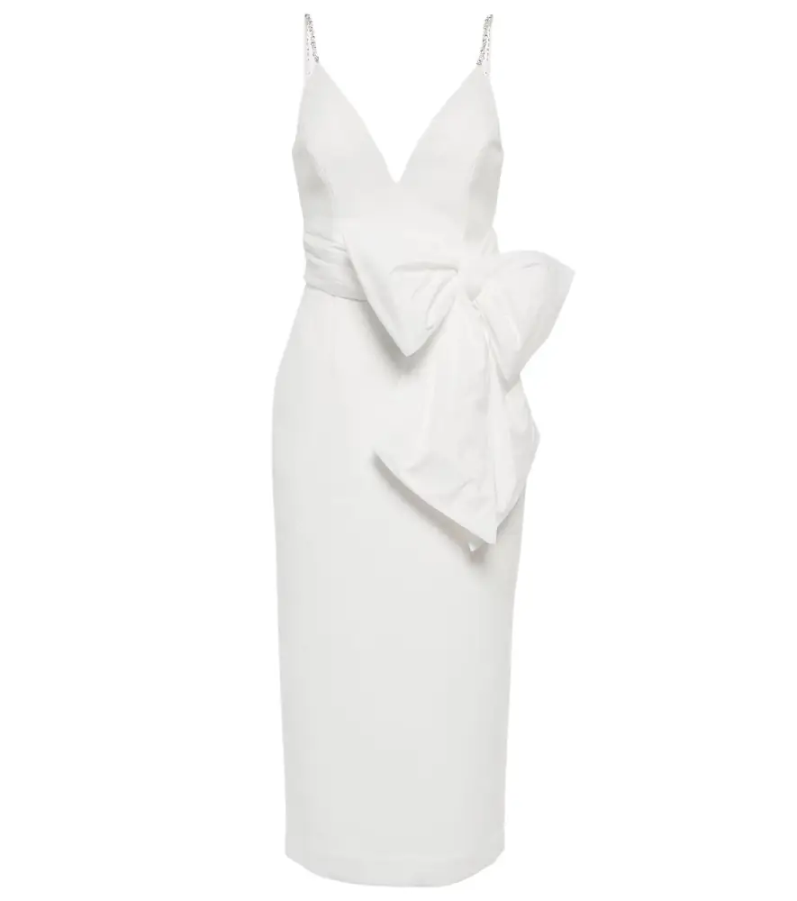 rebecca vallance genevieve midi dress Rebecca Vallance, Bridal Genevieve bow-trimmed crêpe midi dress, Women, White, L, Dresses, Materialmix