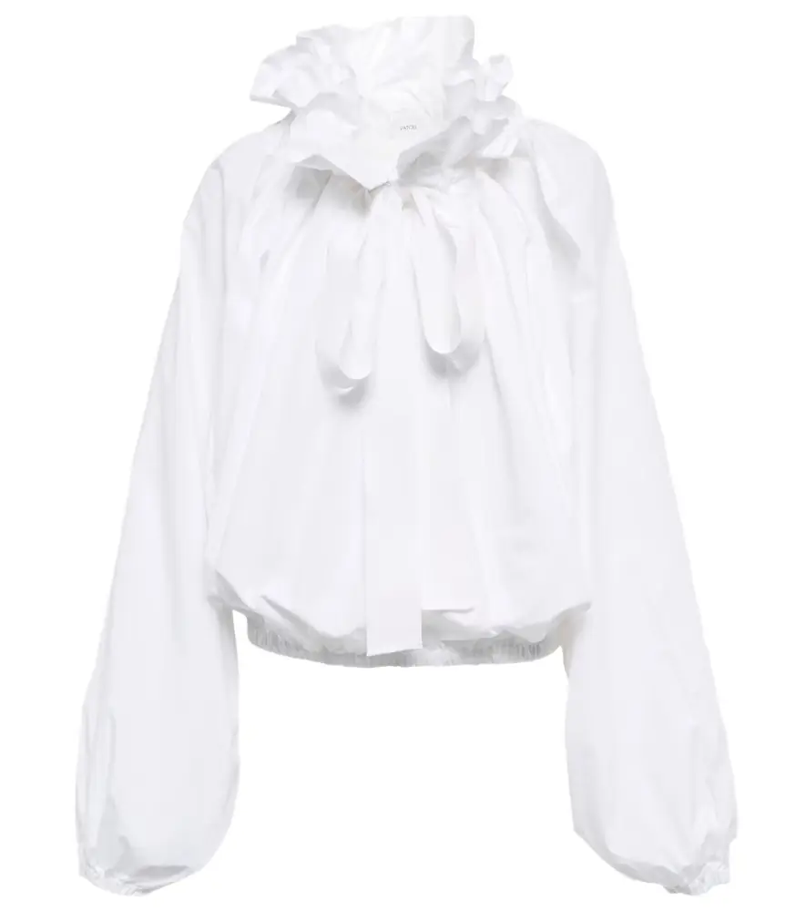 Patou Ruffled tie-neck cotton blouse