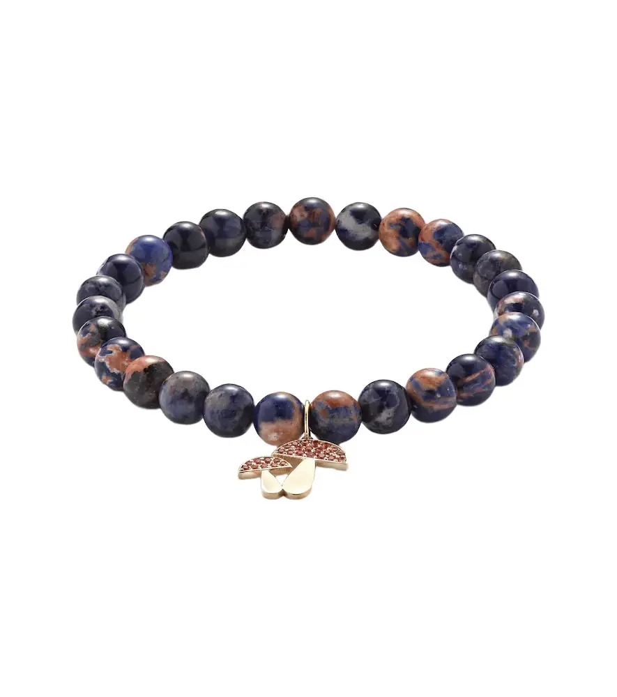 Sydney Evan 14kt gold beaded bracelet with sapphires and sodalite