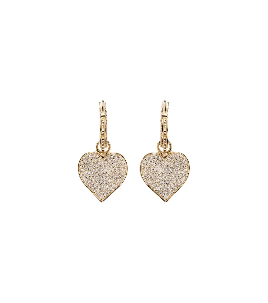 Sydney Evan 14kt gold scalloped heart charm hoop earrings with diamonds