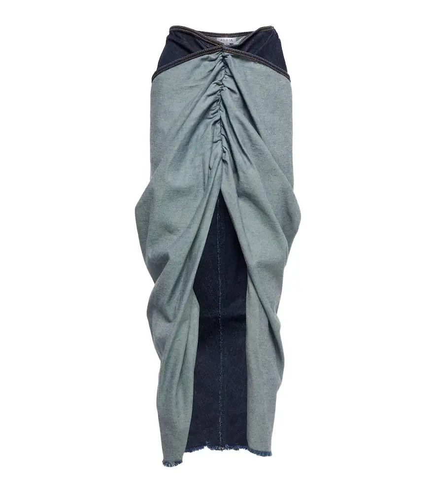 Alaia Alaïa Draped denim maxi skirt