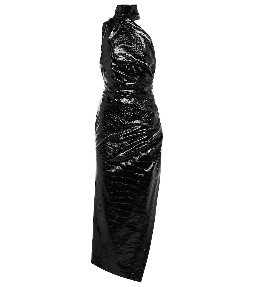 Alaia Alaïa Asymmetric croc-effect midi dress