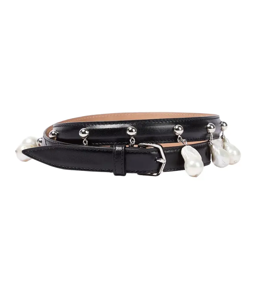 Alaia Alaïa Faux pearl-embellished leather belt