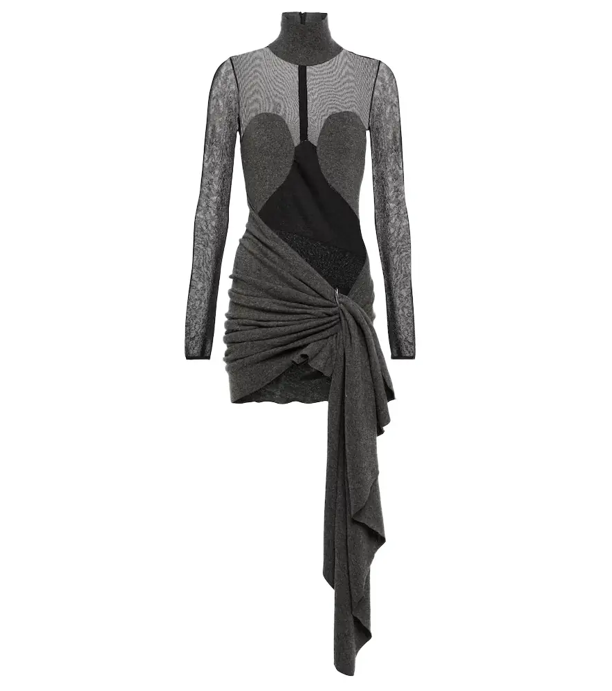 Alaia Alaïa Mesh and wool draped minidress