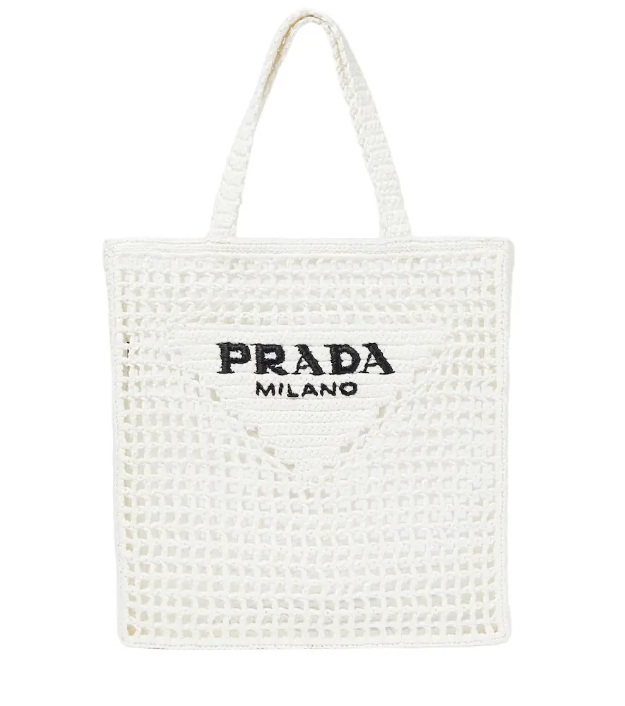 Prada Small raffia-effect crochet shopper
