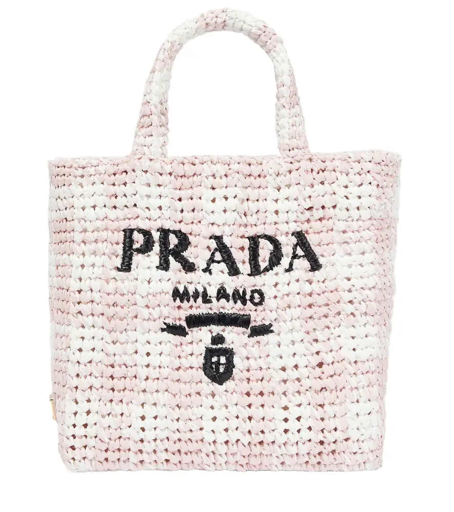 Prada Logo raffia-effect shopper