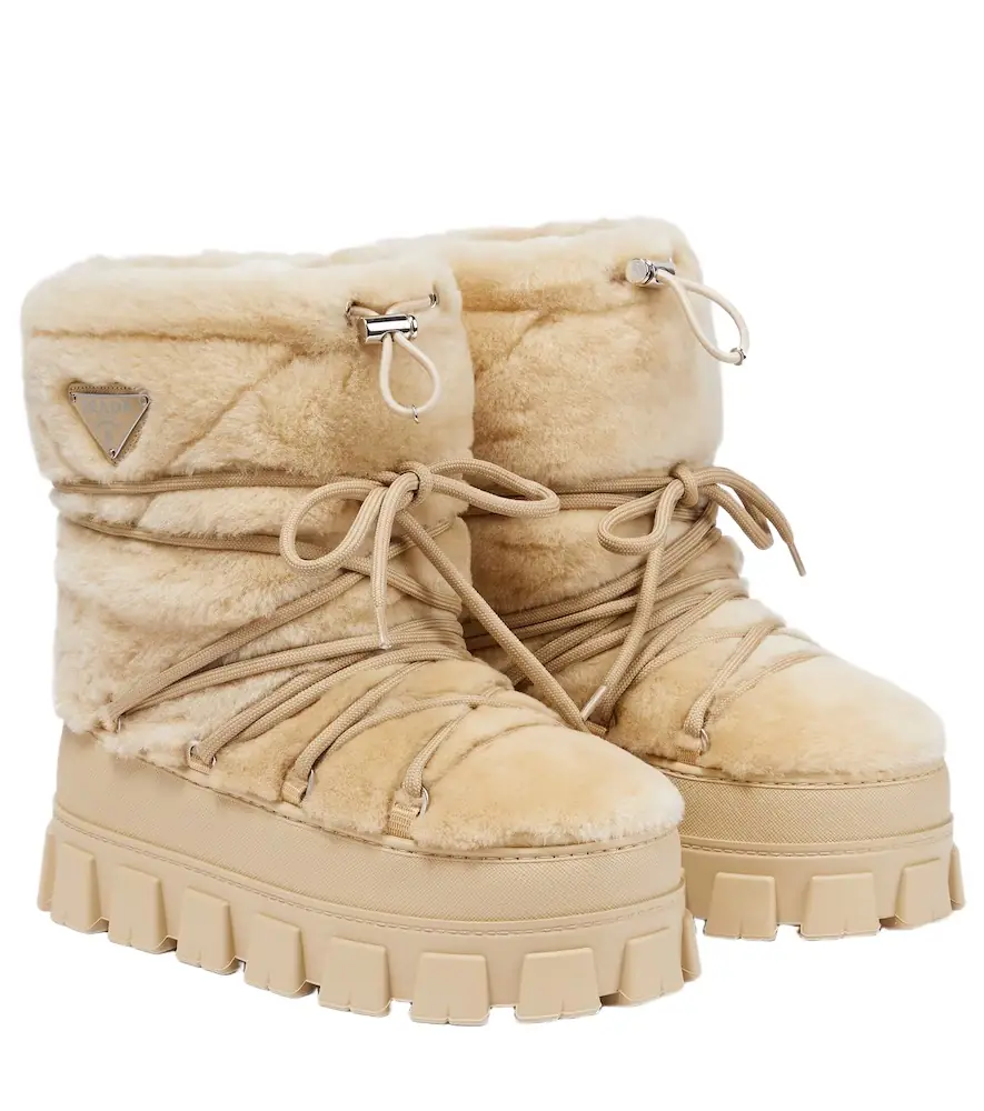 Prada Shearling and leather snow boots