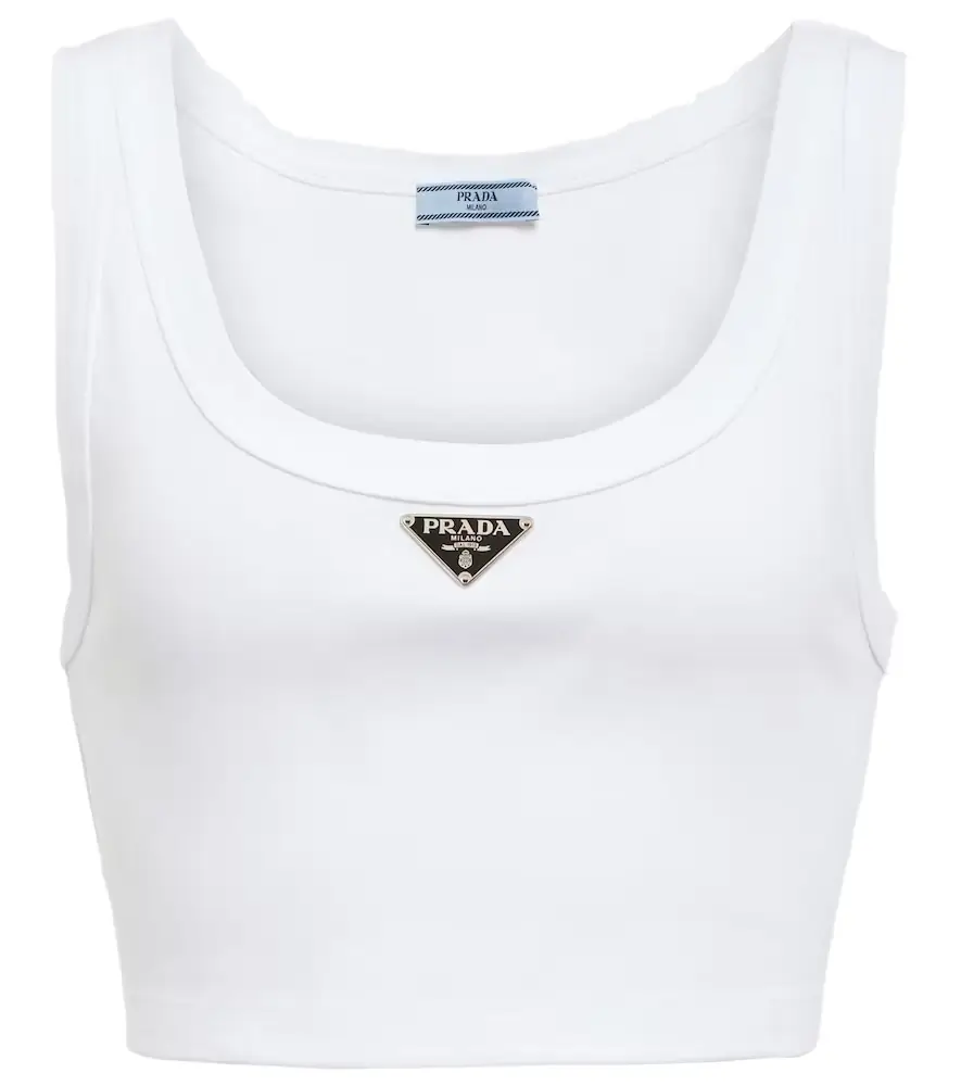 Prada Logo cotton jersey crop top