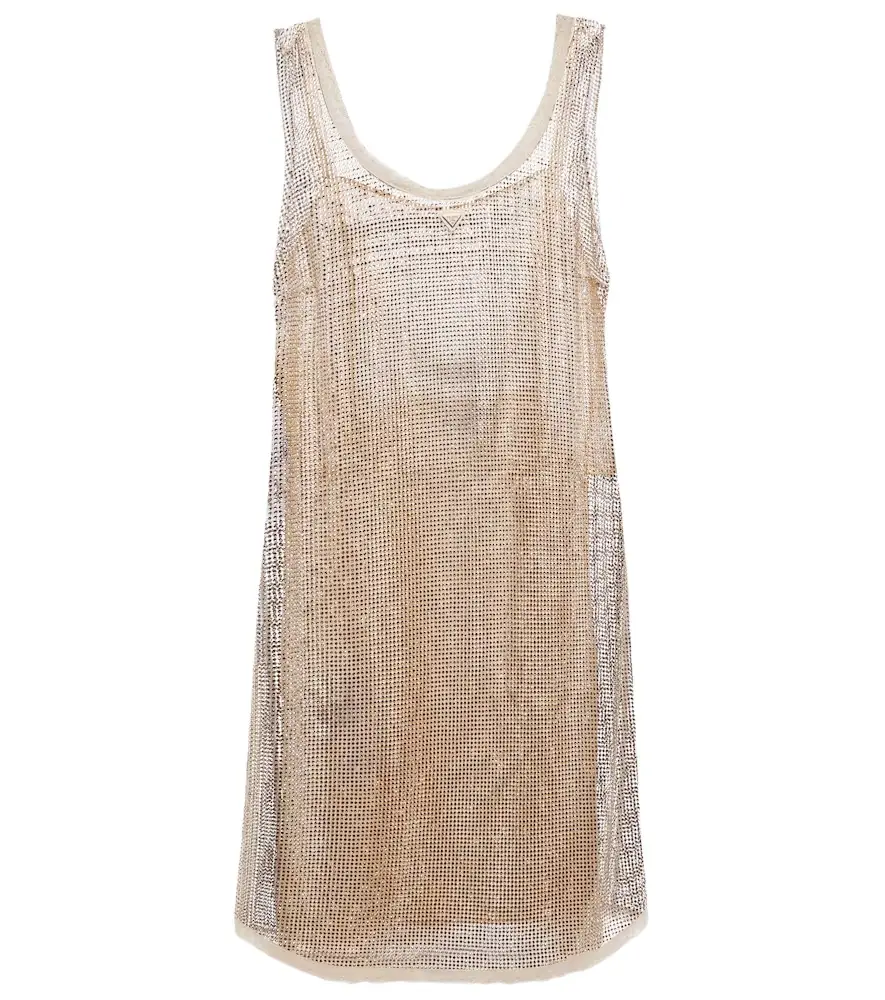 Prada Crystal-embellished mesh minidress