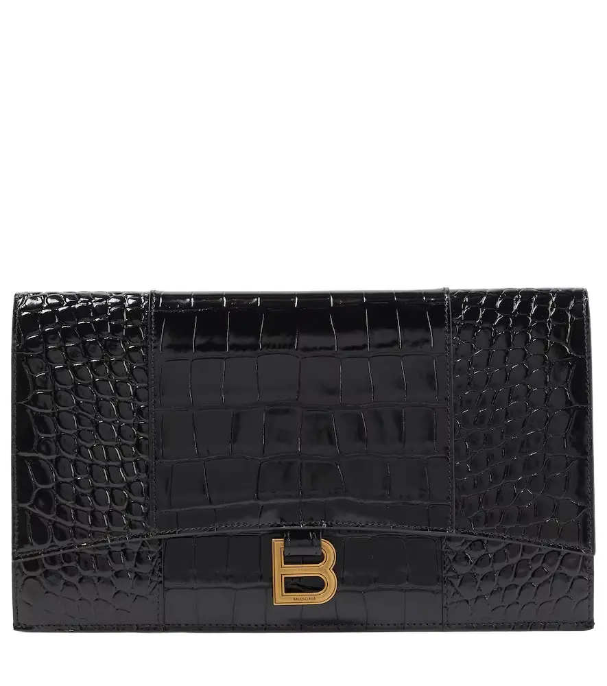 Balenciaga Hourglass Small croc-effect leather clutch