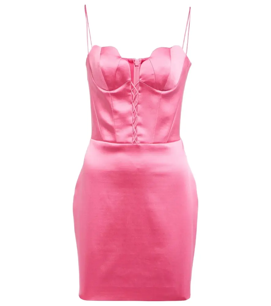 rasario lace mini dress Asymmetric satin and lace mini dress Color: Light pink/Black RASARIO Online Boutique 42 (FR) / Light pink/Black