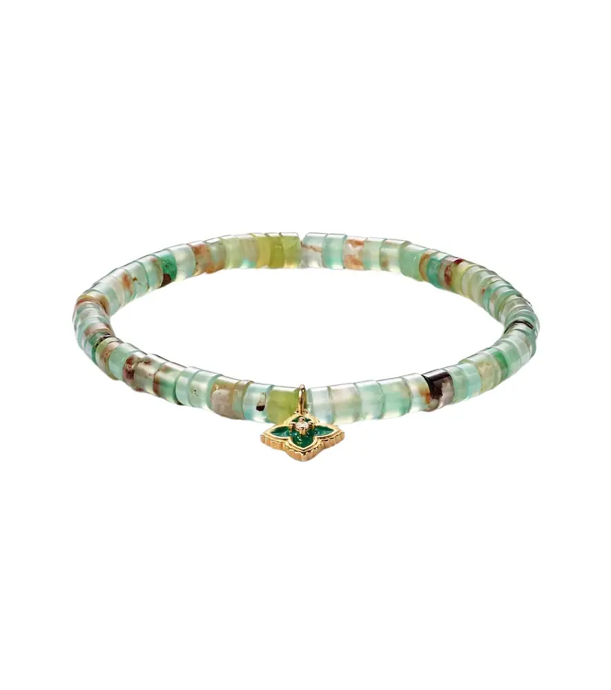 Sydney Evan 14kt gold Moroccan charm beaded bracelet with diamond