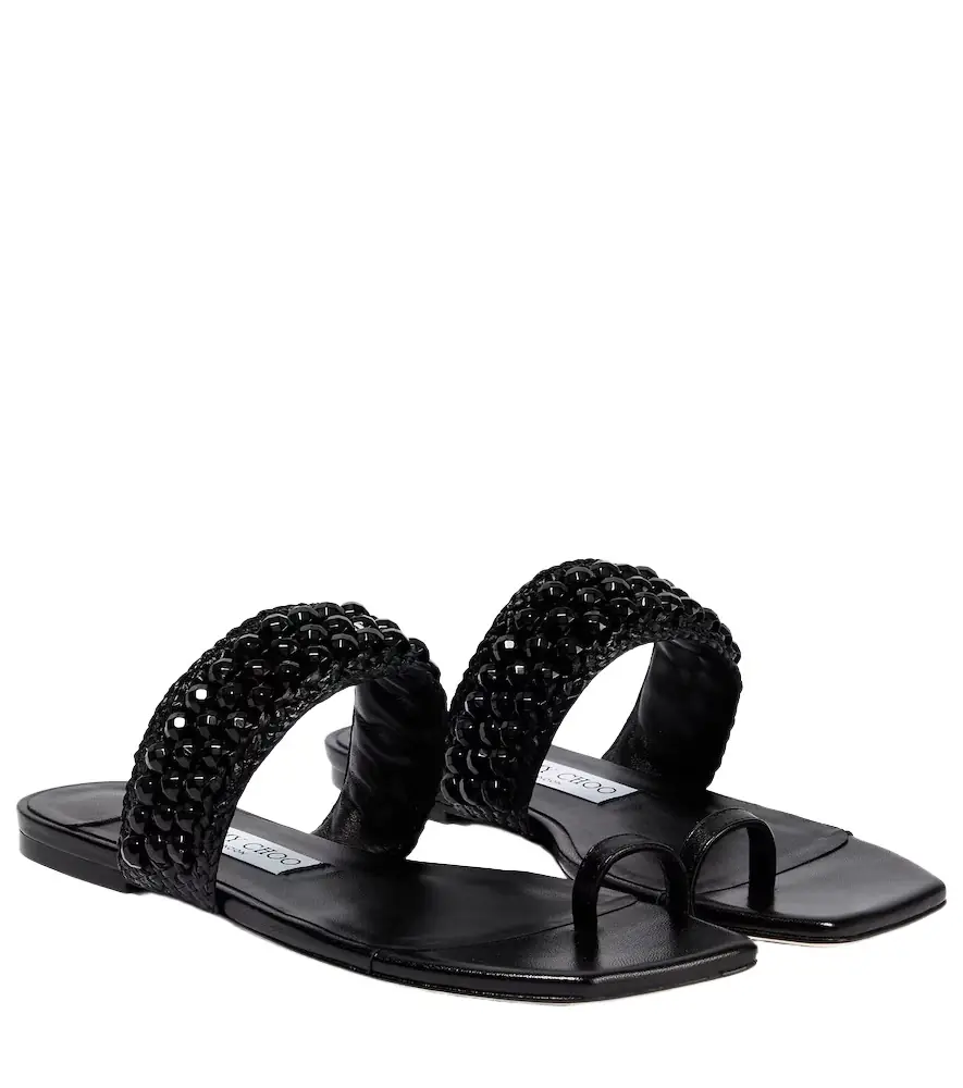 Jimmy Choo Amoure Flat embellished raffia sandals - Women's Shoes