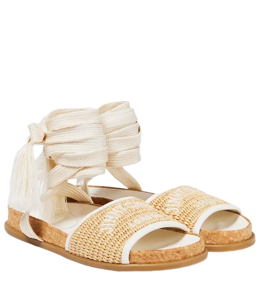 Jimmy Choo Gal Flat logo raffia sandals - Women's Shoes
