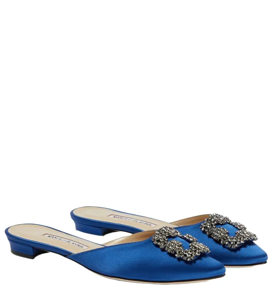 Manolo Blahnik Hangisimuflat embellished satin mules