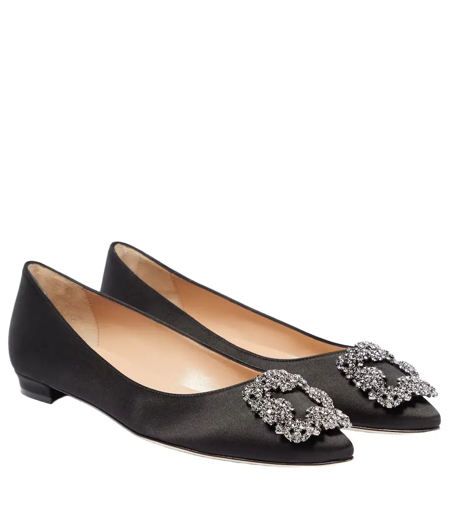 Manolo Blahnik Hangisiflat embellished satin ballet flats - Women's Shoes