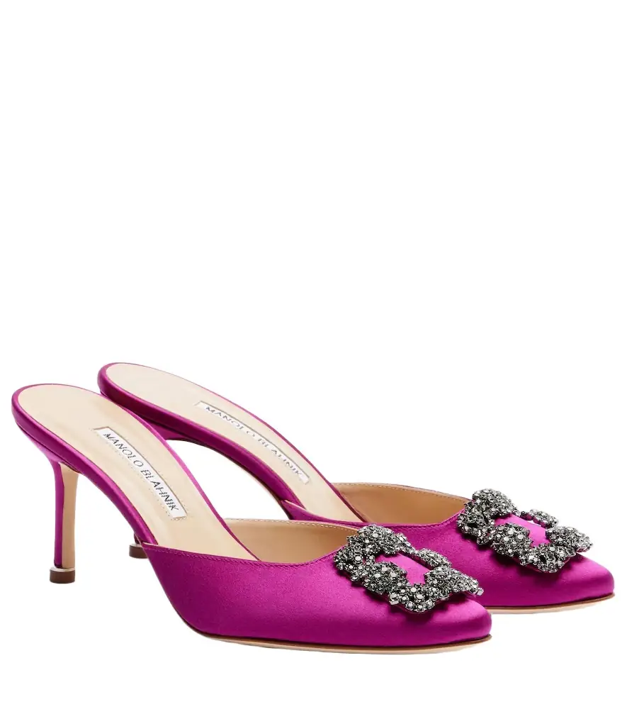 Manolo Blahnik Hangisimu 70 embellished satin mules