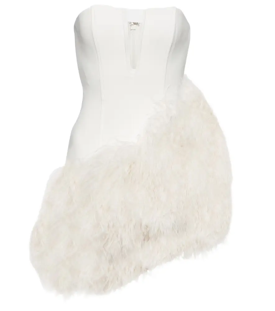 David Koma Bridal feather-trimmed cady minidress