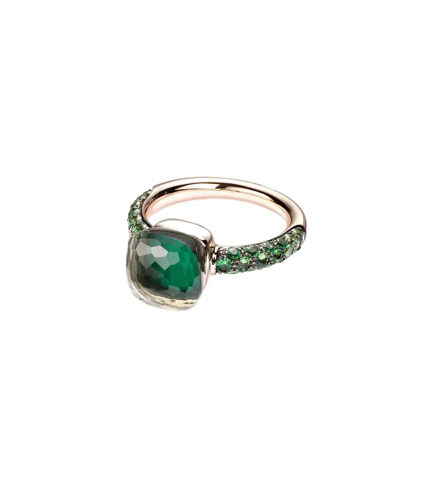 Pomellato Nudo 18kt rose and white gold ring with malachite, prasiolite, and tsavorite