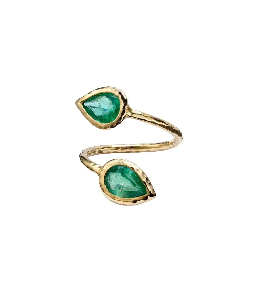 Octavia Elizabeth Moi and Toi 18kt gold ring with emeralds