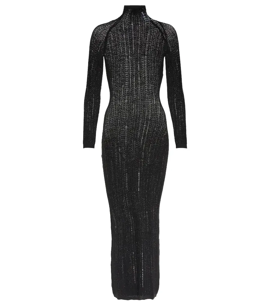 Alaia Alaïa Distressed wool-blend midi dress