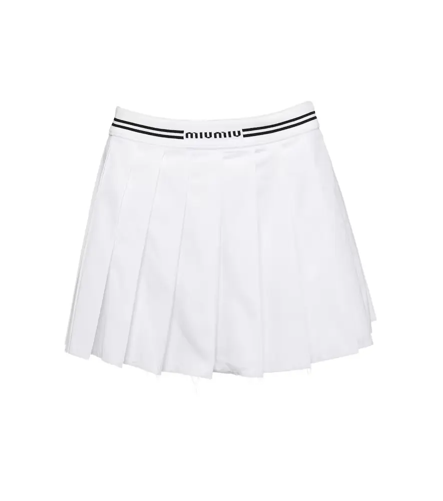 Miu Miu Logo pleated cotton miniskirt