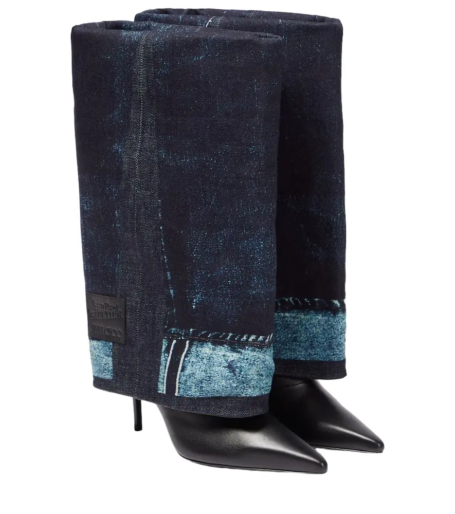 Jimmy Choo x Jean Paul Gaultier leather and denim boots - Women's Shoes