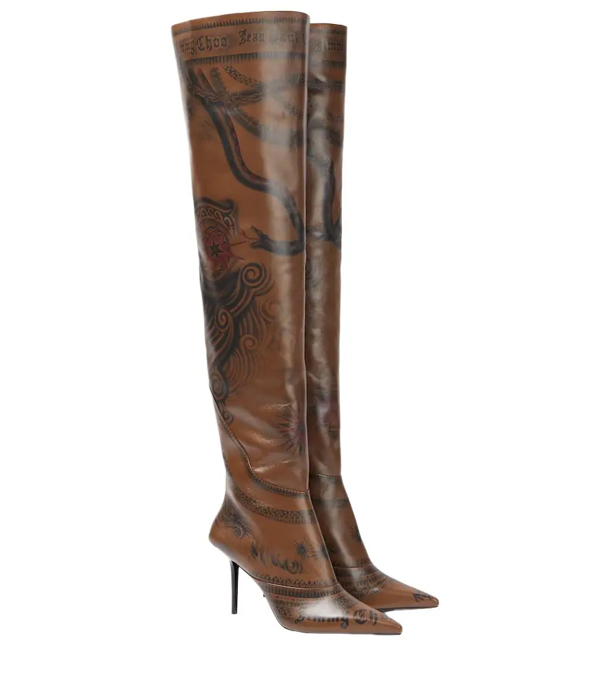 Jimmy Choo x Jean Paul Gaultier Tattoo leather over-the-knee boots - Women's Shoes
