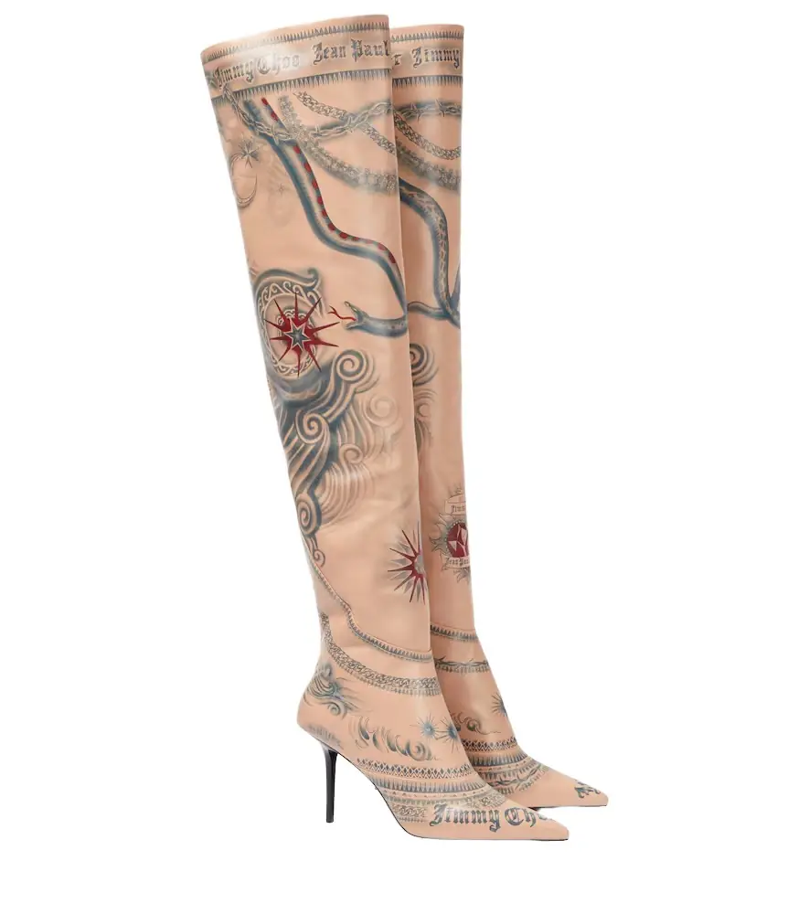 Jimmy Choo x Jean Paul Gaultier Tattoo leather over-the-knee boots - Women's Shoes