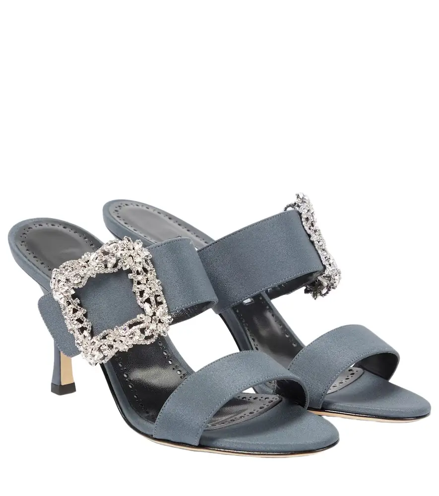 Manolo Blahnik Gable Jewel embellished Crêpe de Chine sandals