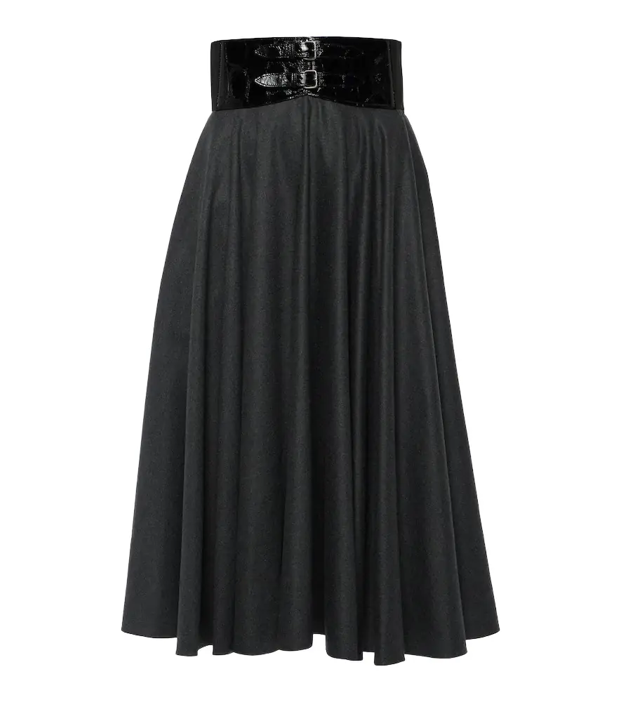 Alaia Alaïa Belted high-rise virgin wool midi skirt