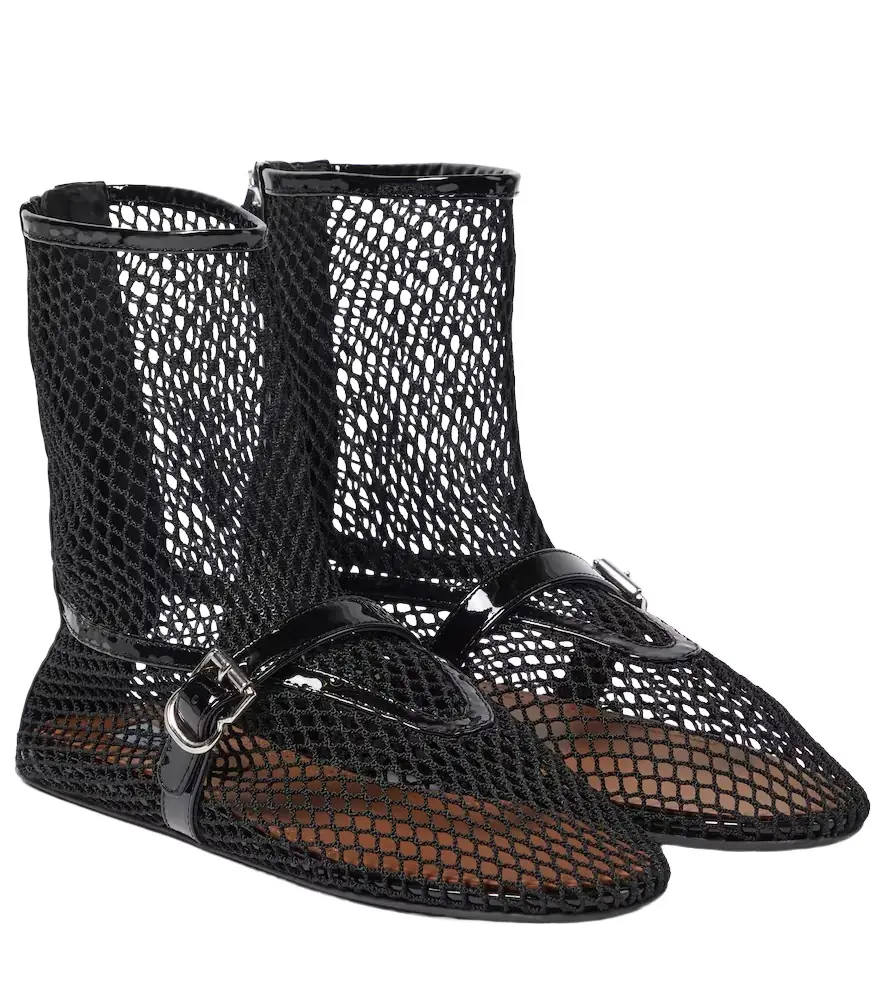 Alaia Alaïa Fishnet leather-trimmed ankle boots